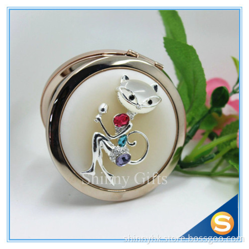 Shinny Gifts High-Grade Fox Design Makeup Mirror Crystal Round Cosmetic Mirror